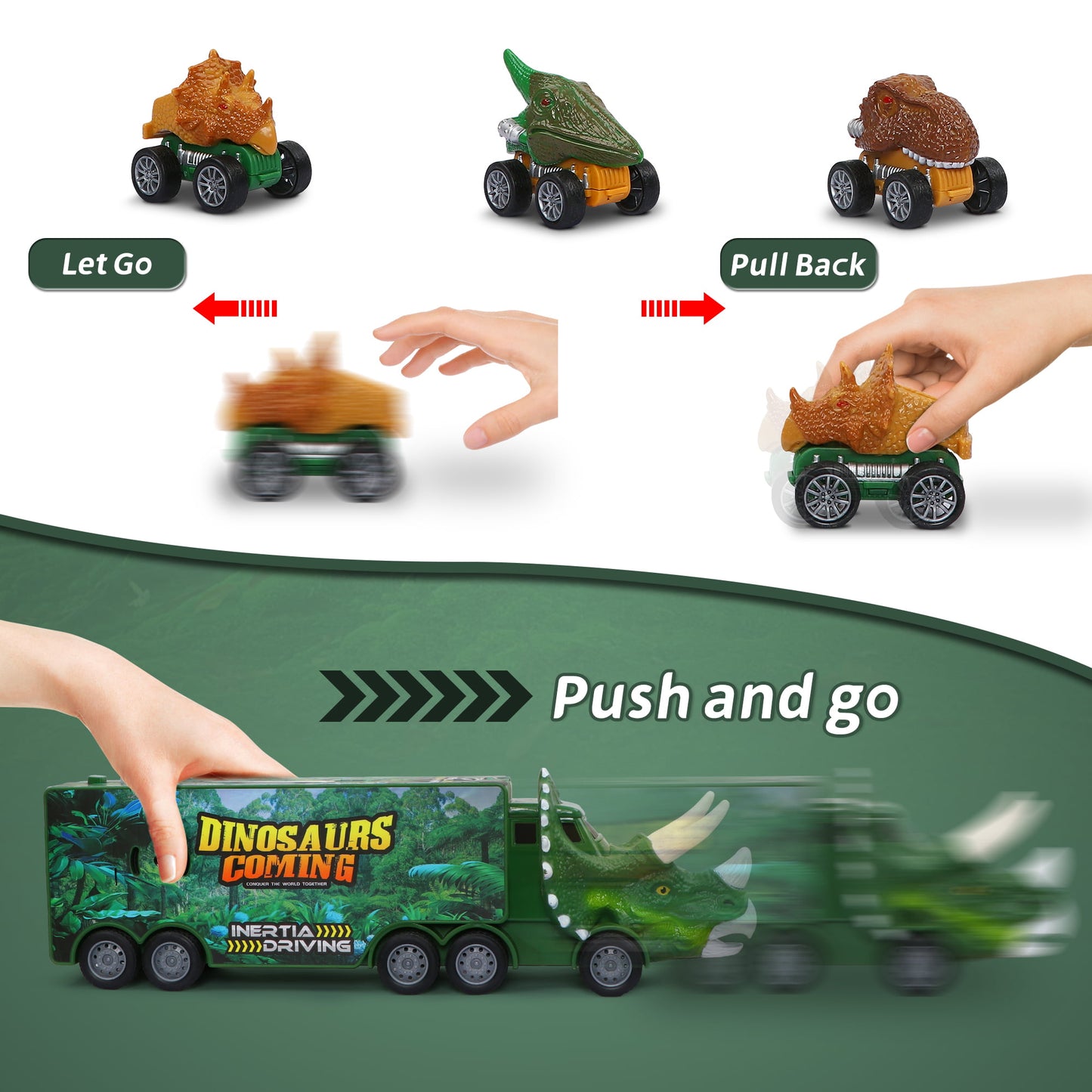 13 in 1 Jurassic Dinosaur Truck Toys for Kids 2-5,Dino Pull Back Cars Flashing&Roaring monster trucks for Boys Toys Age 2 3 4 5 Girls.