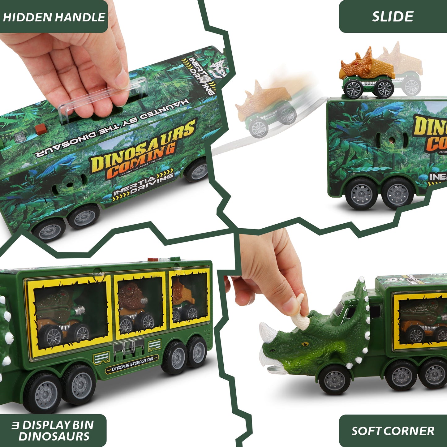 13 in 1 Jurassic Dinosaur Truck Toys for Kids 2-5,Dino Pull Back Cars Flashing&Roaring monster trucks for Boys Toys Age 2 3 4 5 Girls.