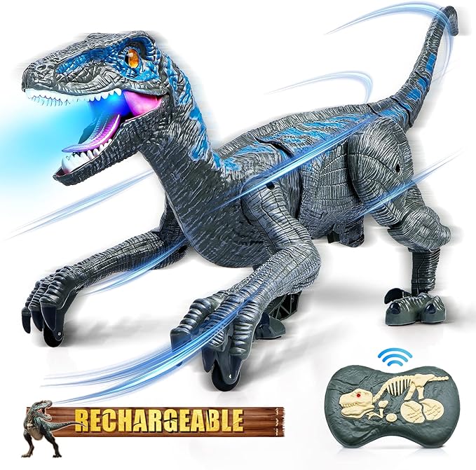 Remote Control Dinosaur Toys, Jurassic Roaring Walking Velociraptor RC Robot Toys for Kids 4+ Years Old
