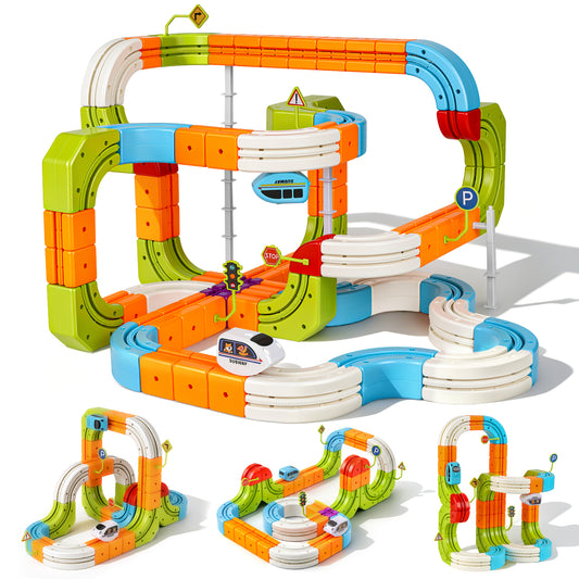 Hot Bee Electric Train Set for Kids, 134pcs Gravity-Defying Race Track 丨 3D STEM Toy Train Track for Kids, Building Train Toys for Toddlers, Birthday Gifts for 3 4 5 6 7 8+ Year Old Boys Girls