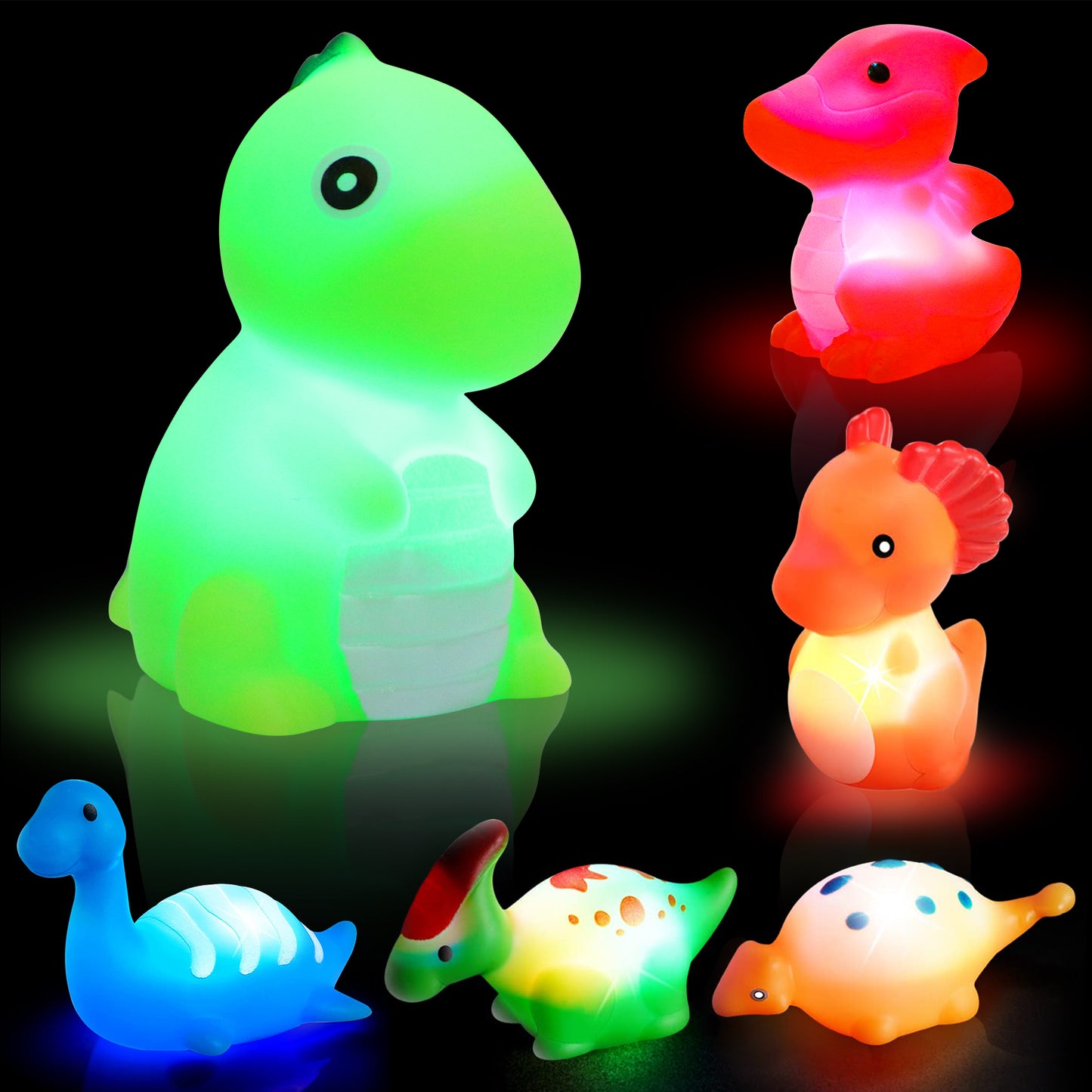 Light-up Floating Dinosaur Bath Toys for Baby Toddlers, 6 Packs Bathtub Toy Set for Boys Girls