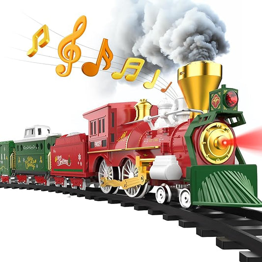 Christmas Train Toys w/Realistic Smoke, Lights & Sounds, Toy Train w/Steam Locomotive, Tracks & Cards, Christmas Toys Gifts for 3 4 5 6 7 8+ Year Old Boys Girls