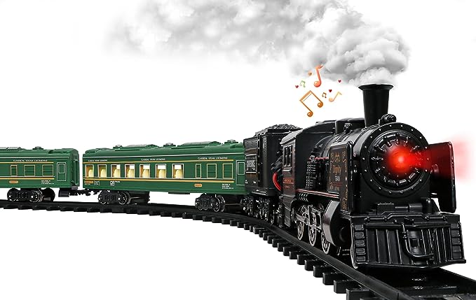 Model Train Set,Metal Alloy Electric Trains w/Steam Locomotive,Passenger Carriages & Tracks,Train Toys w/Smoke,Sounds & Lights,Christmas Toys Gifts for 3 4 5 6 7+ Years Old Kids