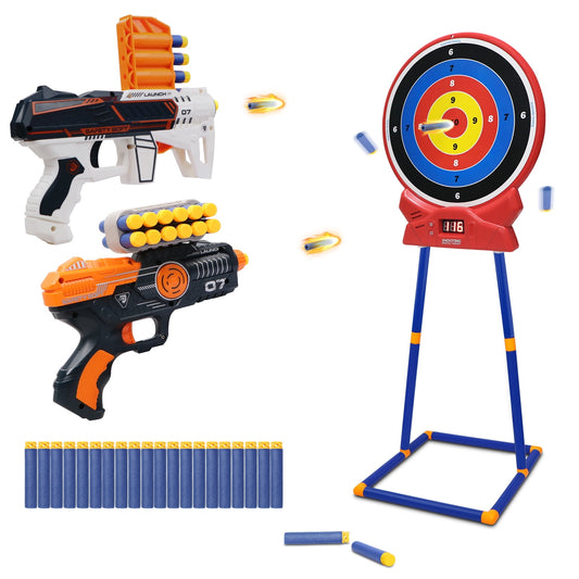 Shooting Games Outdoor Toys for Kids, Round Digital Automatic Scoring Target with 2 Foam Dart Blaster Toy for Child 5+
