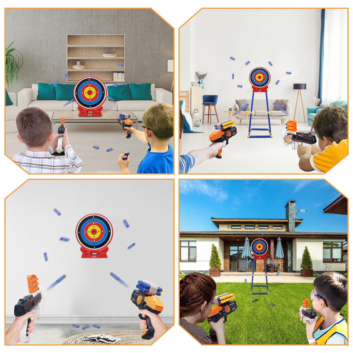 Shooting Games Outdoor Toys for Kids, Round Digital Automatic Scoring Target with 2 Foam Dart Blaster Toy for Child 5+