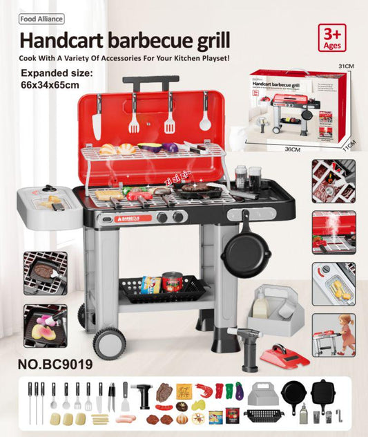 Kids Play Kitchen Toy Grill BBQ Kitchen Playset Outdoor Toy with Smoke Light Outside Pretend Play Food Toys Cooking Set 2-Layer Barbecue Gifts for Toddler Boys Girls 3-5 6 7 8