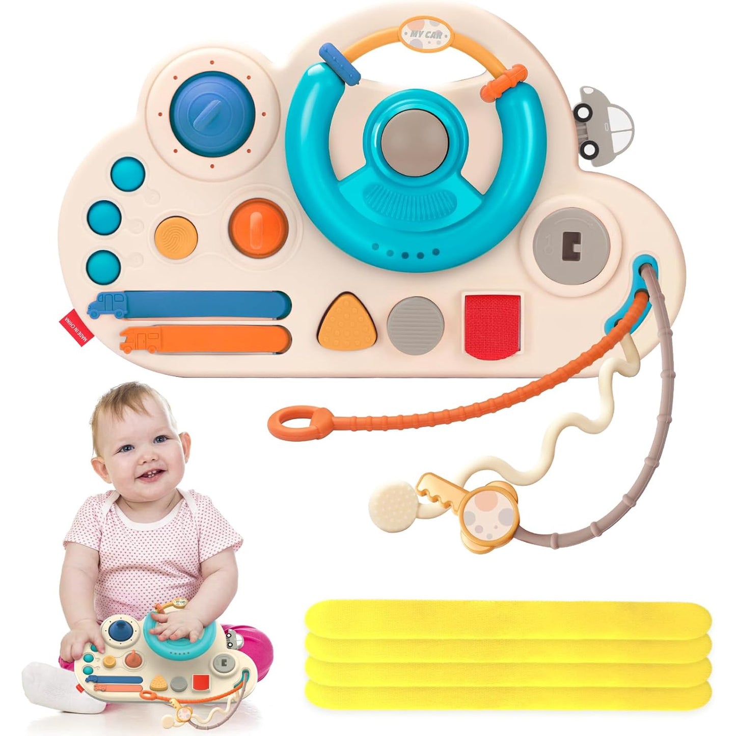 Montessori Toddler Toys - Baby Wooden Busy Board - Sensory Toys with Light Switch - Travel Toys for Educational Toddler Activities for Toddlers 1 2 3 4+ Year Old