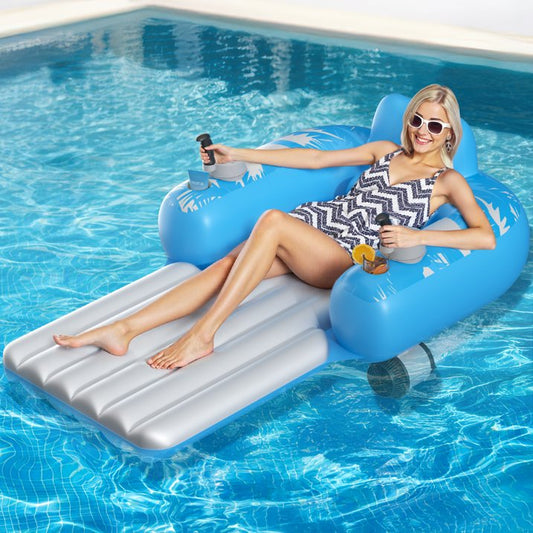 Electric Pool Lounger for Adults, Rechargeable Motorized Float with Dual Propellers, Handheld Remote, Cup Holders & 360° Movement, Summer Floating Water Lounge Chair