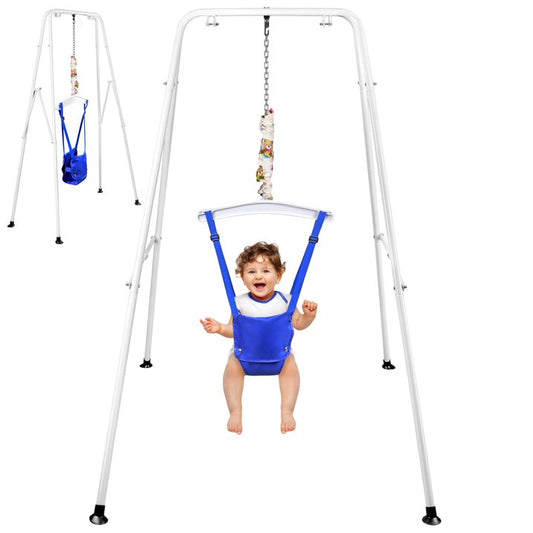Baby Jumper and Bouncer with Stand, Portable Doorway Baby Swing for Indoor&Outdoor, Baby Walking Harness Function, Premium Spring for Toddler 6-12 Months