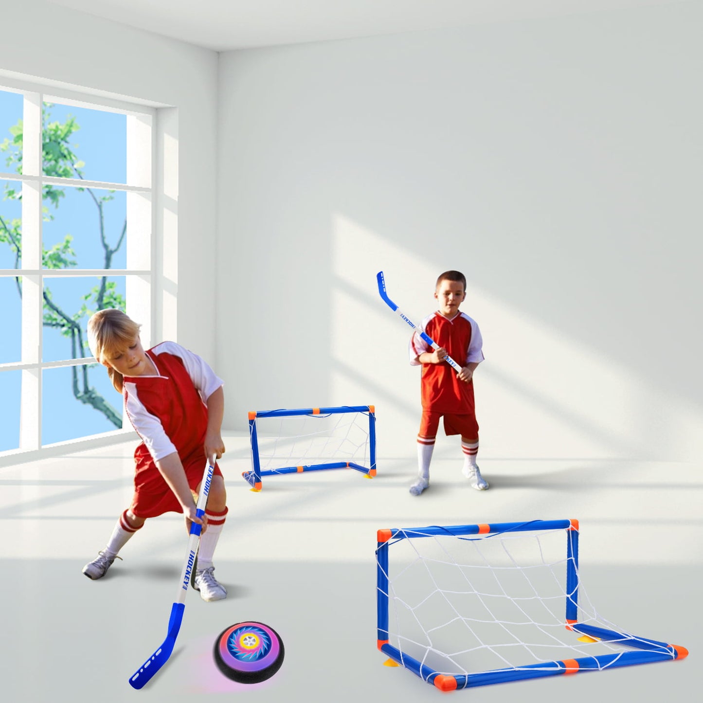 Hover Hockey Set for Kids, Led Light Air Hover Hockey with 2 Goals Indoor/Outdoor Game Toys Gifts for Kids 3+ Year Old