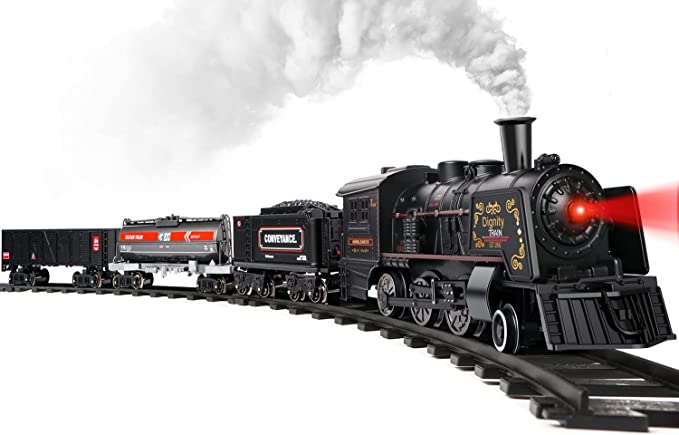 Model Alloy Electric Train Set for Kids With Oil Tank Train,Cargo Cars & Tracks,Train Toys w/Smoke,Sounds & Lights