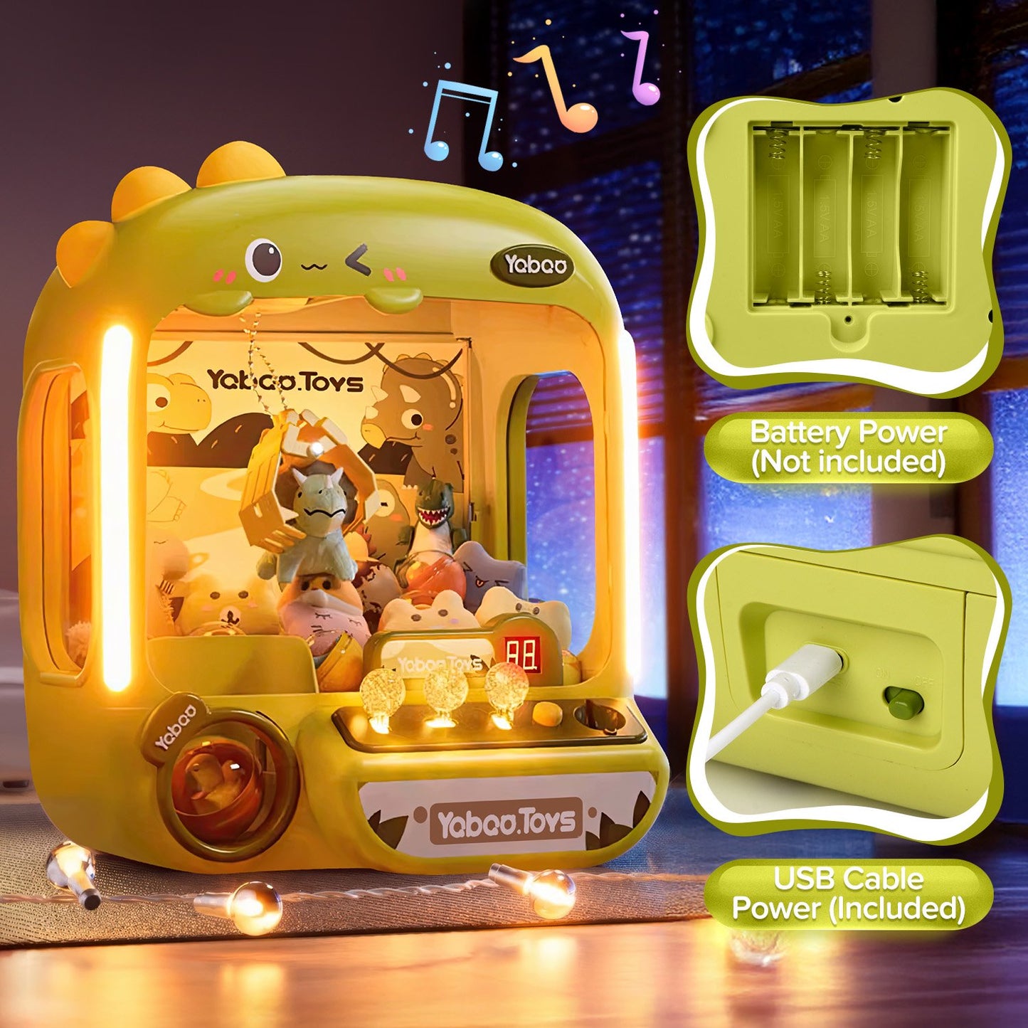 Dinosaur Mini Claw Machine for Kids, Light & Music Toy Grabber Game with 10 Plush, 24 Coins, Arcade Carnival birthday Christmas Gift for Boys Girls 3-6 7 8 9+