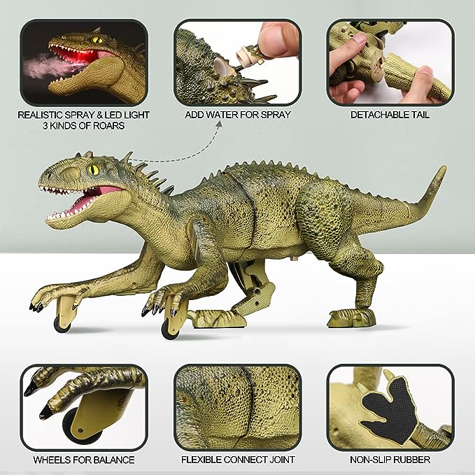 Remote Dinosaur Toy -18.6in Action Figure Indominus Rex Toys w/Simulated Flame Spray, Chomping Mouth, Light and Roaring Sounds, Electric Robot Walking Dinosaur