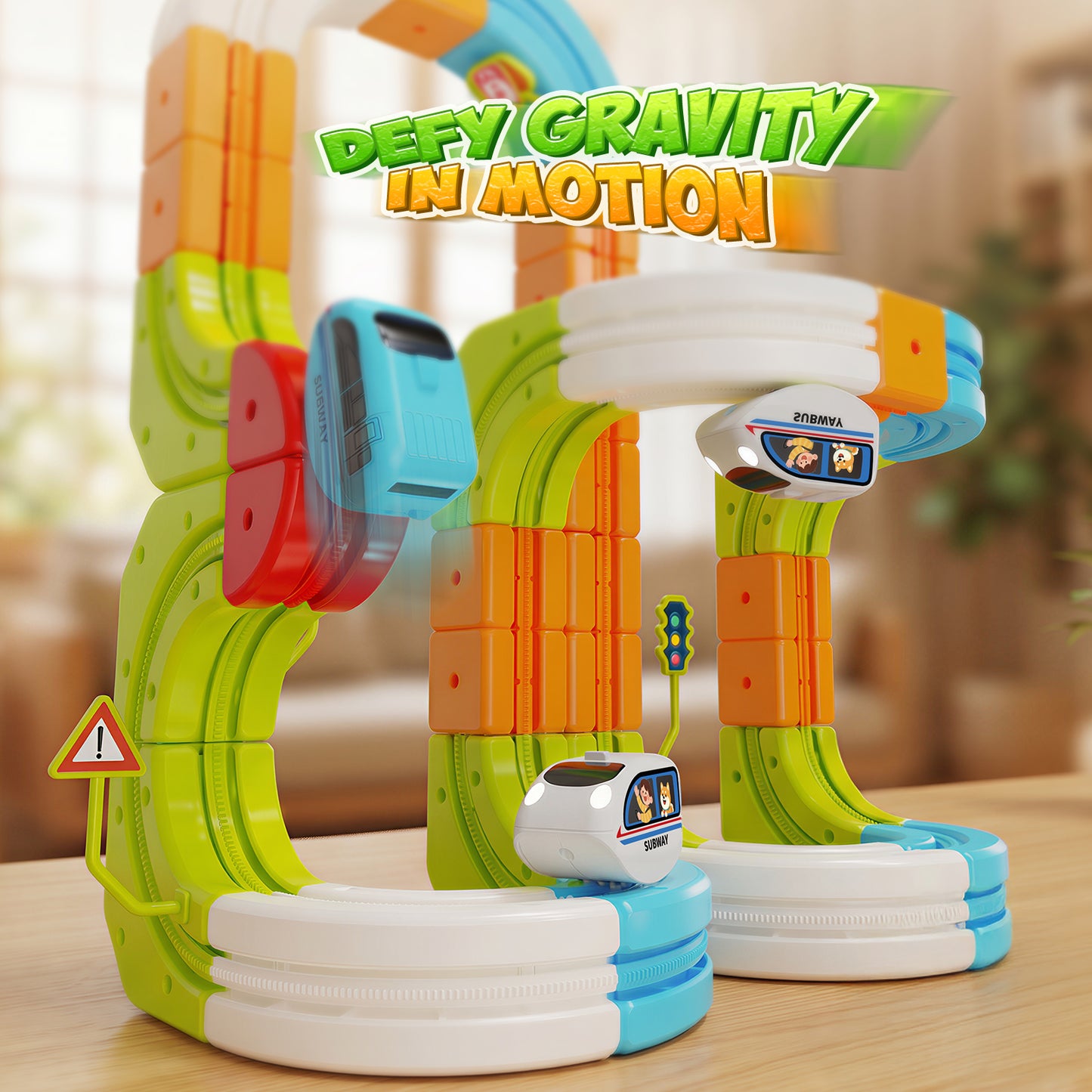 Hot Bee Electric Train Set for Kids, 134pcs Gravity-Defying Race Track 丨 3D STEM Toy Train Track for Kids, Building Train Toys for Toddlers, Birthday Gifts for 3 4 5 6 7 8+ Year Old Boys Girls