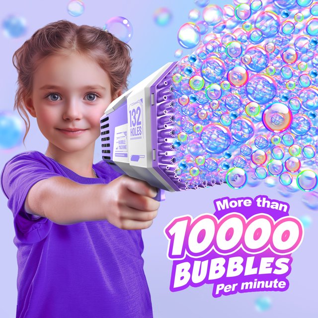 Bubble Machine, 132 Holes Bubble Machine for Toddlers 5 6 7 8 9 10+ Years, Indoor Outdoor Toys, Summer Toys for Kids 5 6 7 8+Years, Birthday Wedding Party Bubble Toys.(Purple)