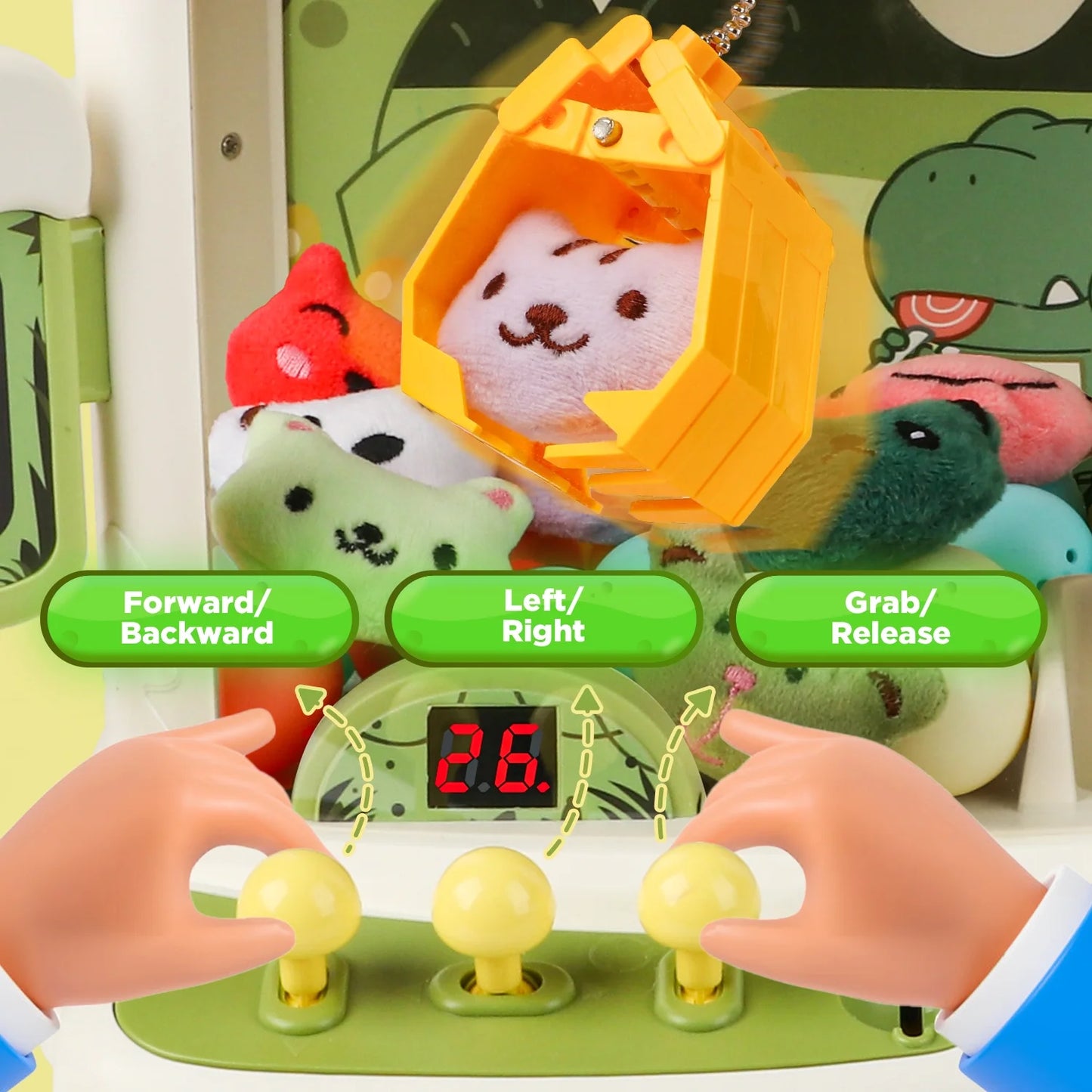 Hot Bee Dinosaur Toys Claw Machine for Kids, Mini Arcade Game Doll Vending Toys, Birthday Party Supplies Dinosaur Christmas Gift for Boys Girls 3-7 8-12