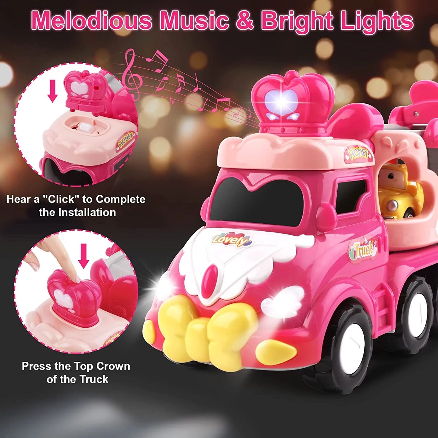 5 in 1 Carrier Car Toy Sets for Kids, Pink Princess Car Toys for Girls Toddlers Kids 2 3+, Child Play Birthday Gifts Christmas Gift Toys for Girls Party Favors