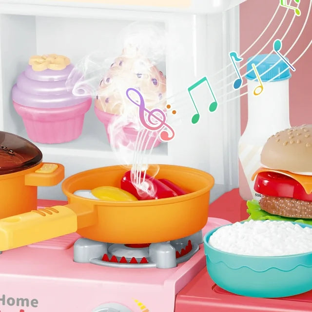 Kitchen Playset for Girls, Play Kitchen Toys with Realistic Spray Lights&Sounds, Simulation Play Sink, Pretend Play Food for Toddler, Perfect Christmas Gift for Girls 2 3 4 5 6