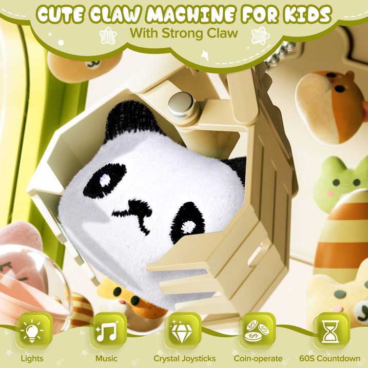 Dinosaur Mini Claw Machine for Kids, Light & Music Toy Grabber Game with 10 Plush, 24 Coins, Arcade Carnival birthday Christmas Gift for Boys Girls 3-6 7 8 9+
