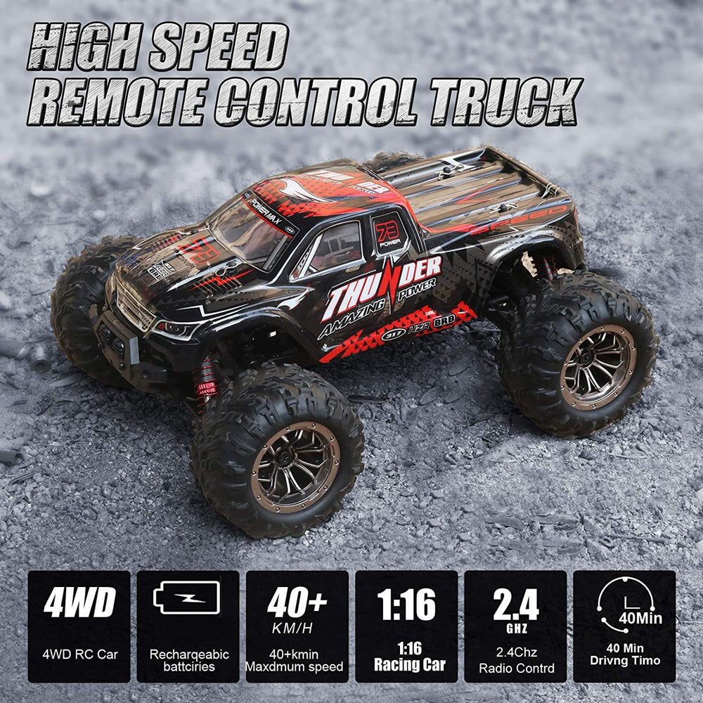 Remote Control Car 1:16 RC Cars 40+km/h 4WD Off Road Monster Truck with Lights Gift for Boys Kids and Adults
