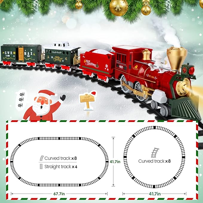 Christmas Train Toys w/Realistic Smoke, Lights & Sounds, Toy Train w/Steam Locomotive, Tracks & Cards, Christmas Toys Gifts for 3 4 5 6 7 8+ Year Old Boys Girls