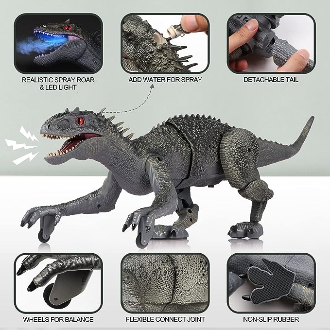 Large Dinosaur Toy for Kids, 18.6in Big Robot Dinosaur Simulation Action Figure with Mist Spray, Chomping Mouth, LED Light and Roaring Sounds