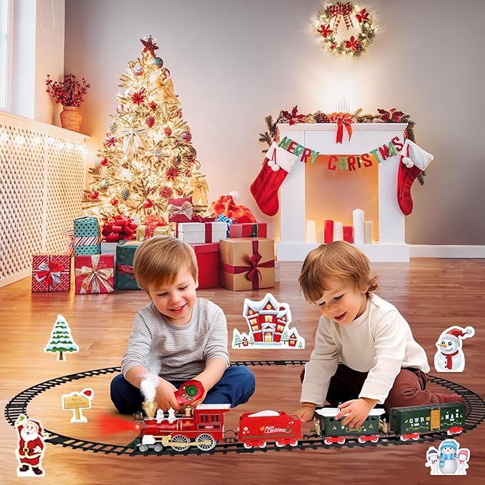 Christmas Remote Control Train for kids,Toys w/Realistic Smoke Locomotive, Lights & Sounds, Christmas Toys Gifts for 3 4 5 6 7 8+ Year Old Boys