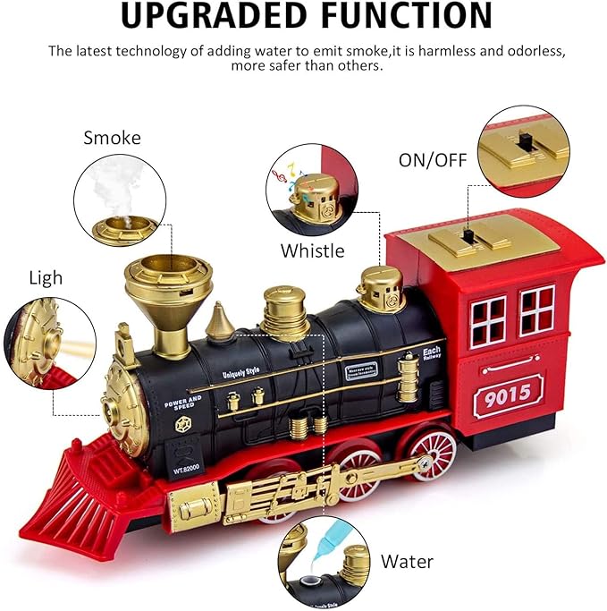 Train Toys Train Steam Locomotive Engine - Train Engine Toy, Smoke, Lights & Sounds, for 3 4 5 6 7+ Year Old Kids
