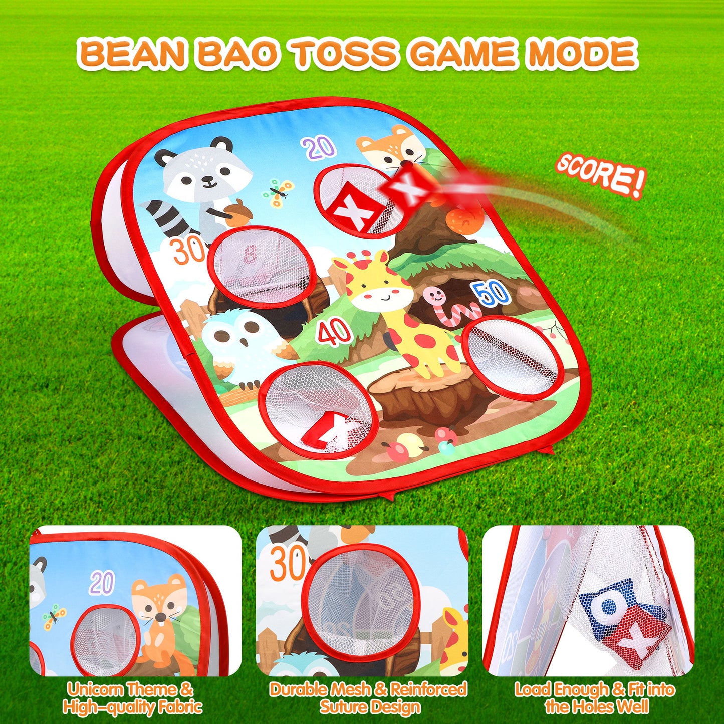 Unicorn Bean Bag Toss Game for Kids, 5 in1 Portable Outdoor Indoor Party Games, Kids Corn hole Game Set for 3+