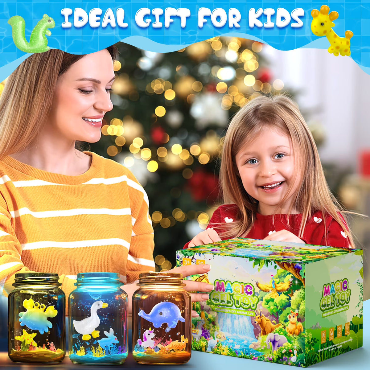 Carsky Magical Farm Gel Toy, 24 Animal Molds & 20 Gel w/ Storage Box, DIY Elf Water Kit Sensory Toy Craft Gift for Girls Boys Age 3-8