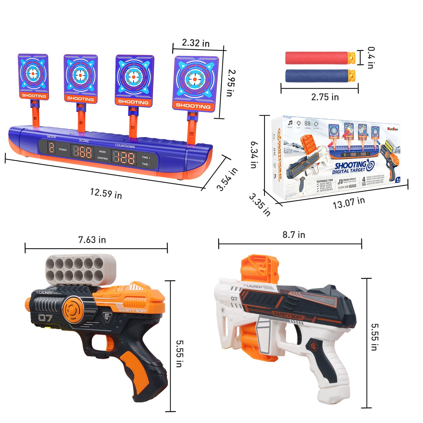 Electronic Shooting Target with 2 Foam Dart Blasters Outdoor Toys for Boys Kids 5 6 7+