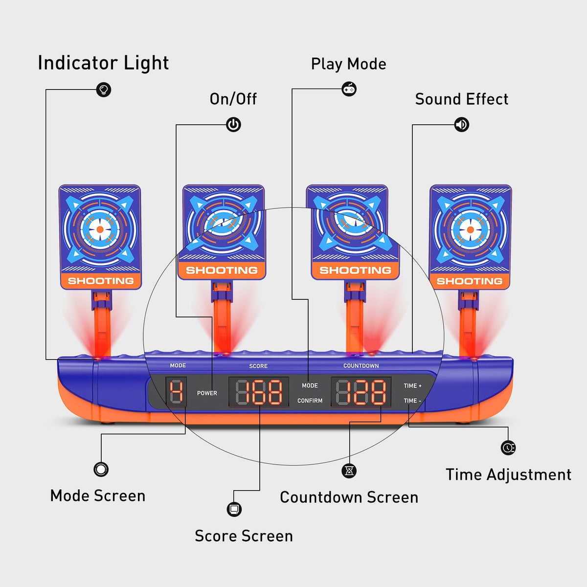 Electric Rocking Target Electronic Shooting Target with 2 Foam Dart Blasters Outdoor Toys for ...