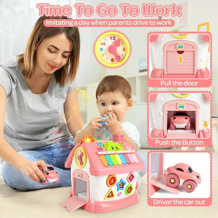 Montessori Baby Learning Toy for 1+ Year Old – Multi-Activity Educational Cube with Shape Sorter, Gear Play, Music & Light – Sensory Development Toy for Toddlers Age 6-18 Months