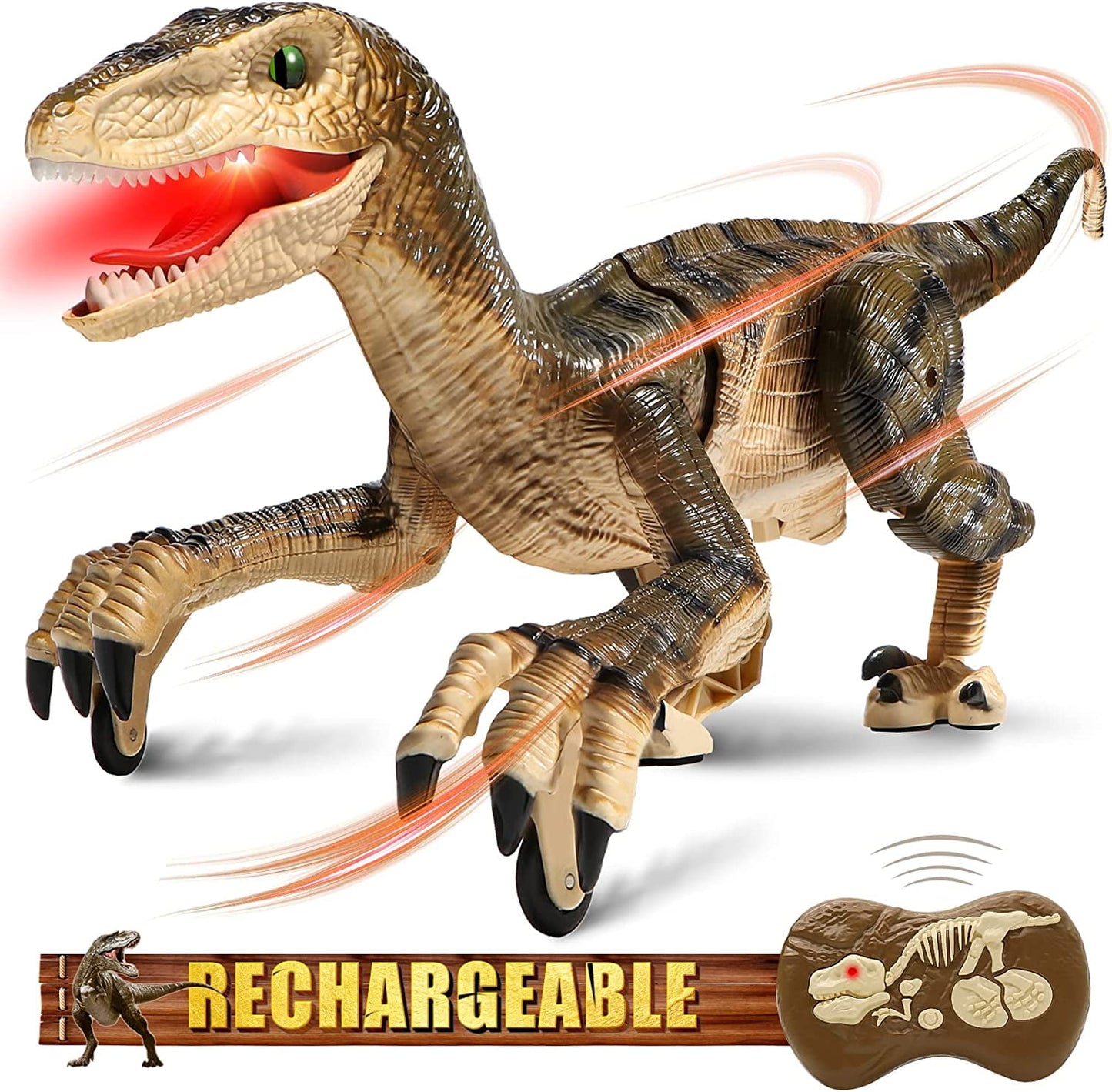 Remote Control Dinosaur Toys, Jurassic Roaring Sound Walking Velociraptor RC Toys for Kids 4+ Boys