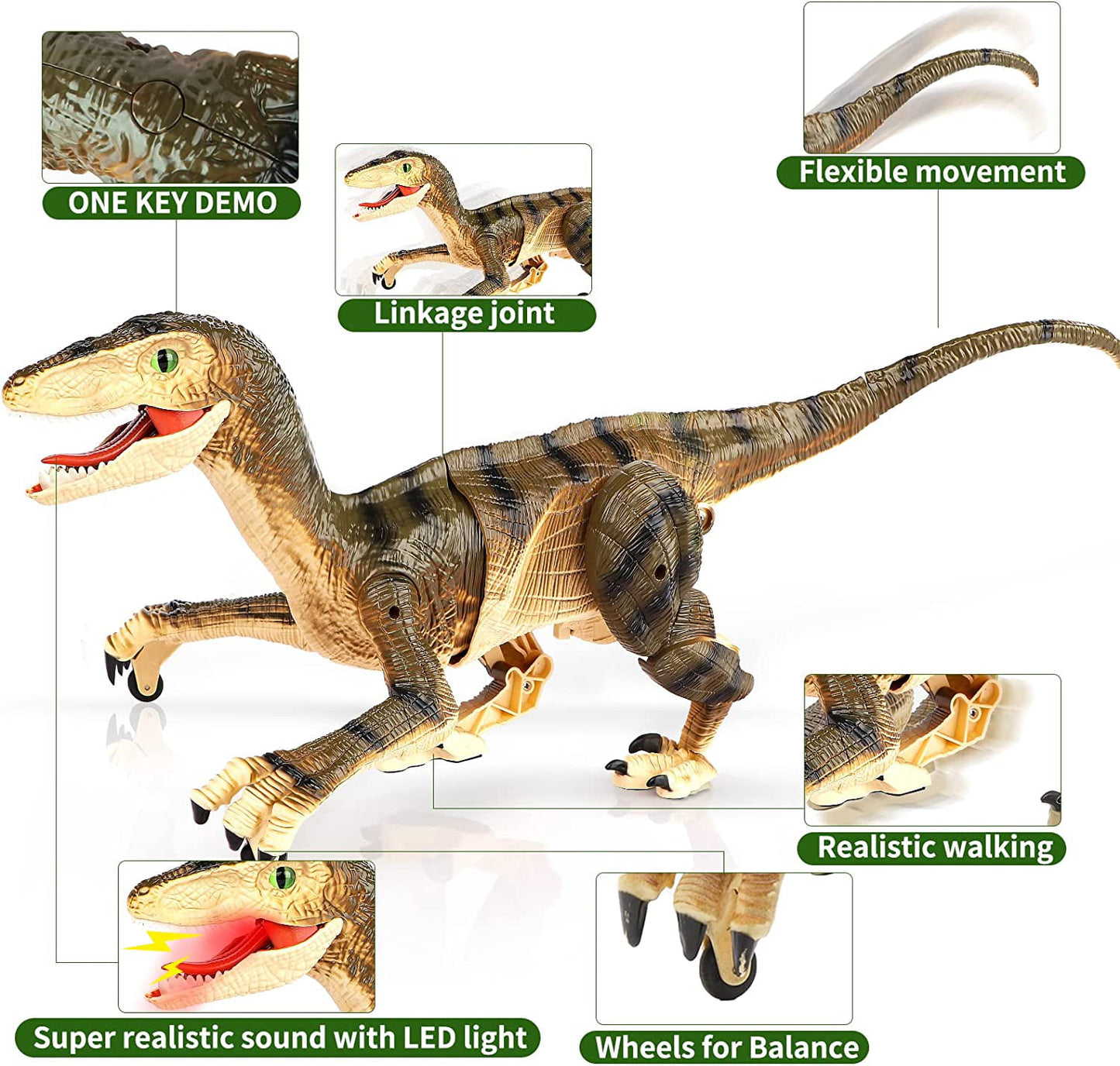 Remote Control Dinosaur Toys, Jurassic Roaring Sound Walking Velociraptor RC Toys for Kids 4+ Boys
