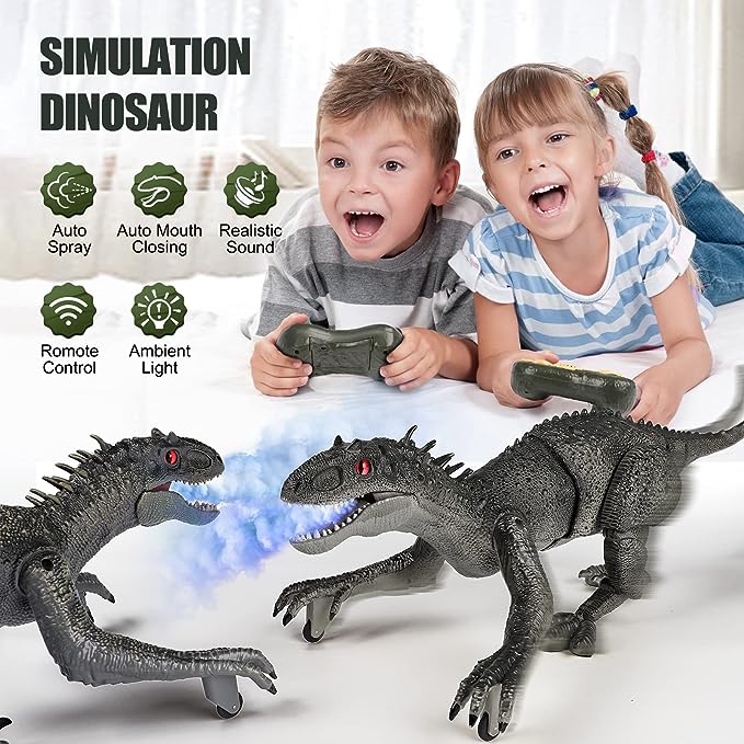 Large Dinosaur Toy for Kids, 18.6in Big Robot Dinosaur Simulation Action Figure with Mist Spray, Chomping Mouth, LED Light and Roaring Sounds