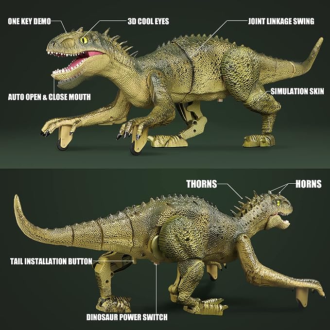 Remote Dinosaur Toy -18.6in Action Figure Indominus Rex Toys w/Simulated Flame Spray, Chomping Mouth, Light and Roaring Sounds, Electric Robot Walking Dinosaur