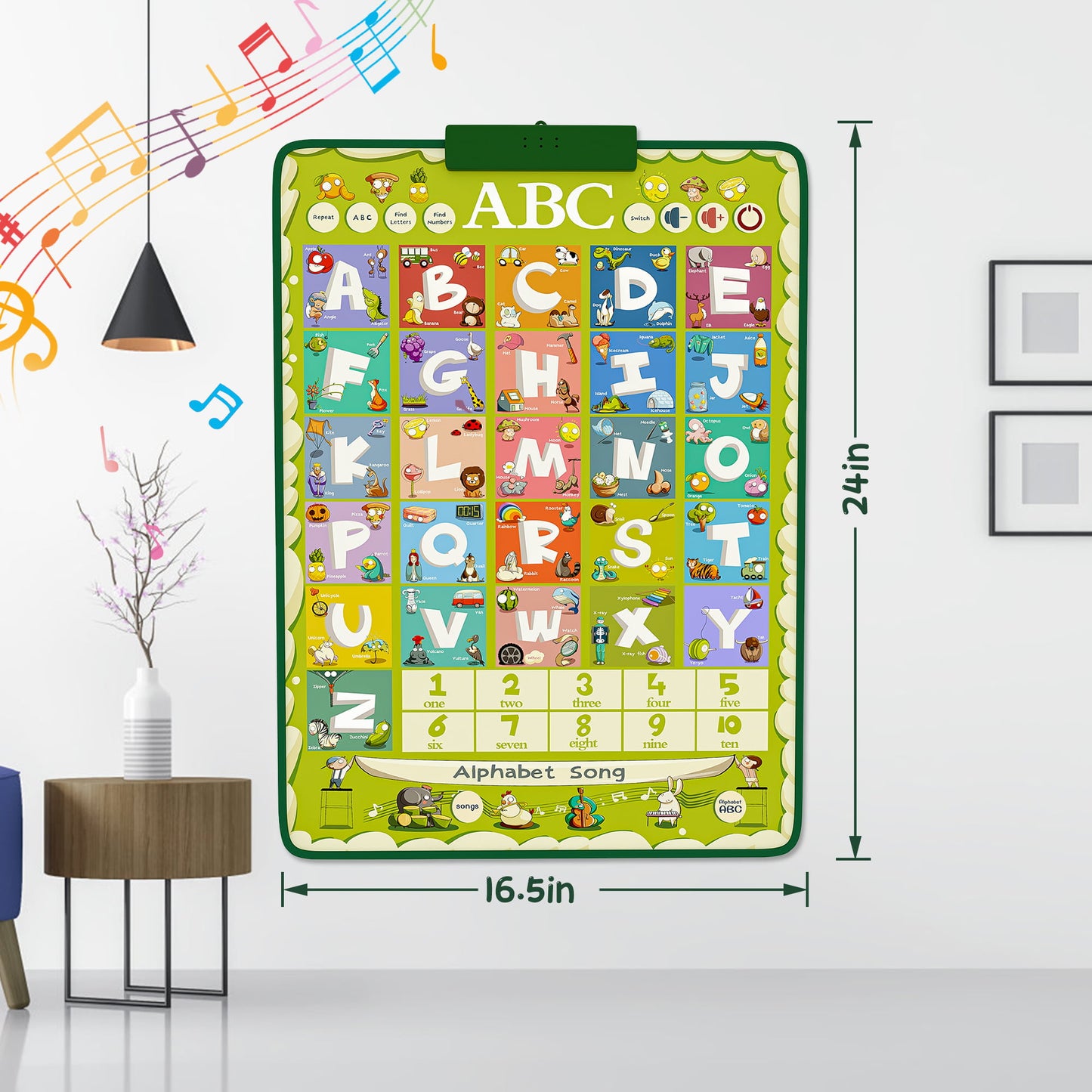 Electronic Alphabet Wall Chart for Kids, 100 Words Interactive Talking ABC&123s, Learning Poster Christmas Birthday Gift for Preschoolers Boys Girls Aged 3 4 5 6+