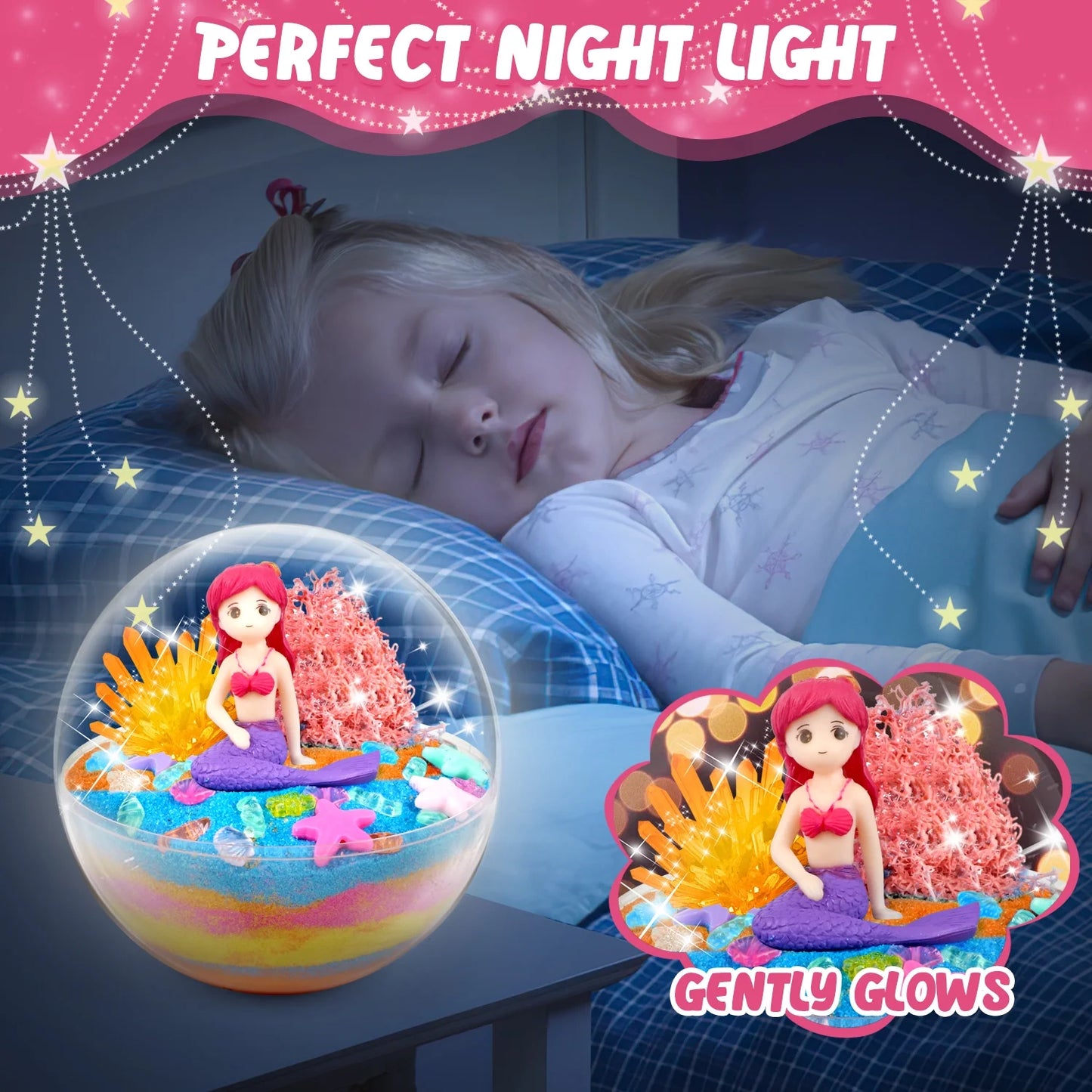 Mermaid Crystals Garden Terrarium Kit for Kids, Light-up DIY Art Crafts, Christmas Gifts for Girls Toys 4 5 6 7 8+