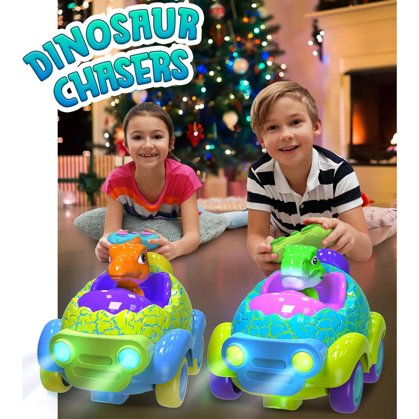 Remote Control Cars for Toddler, 2 Pack Dinosaur RC Cars Toys for Kids 2-3, Toys for 2 3 4 5 Year Old Boys Girls, Birthday Gift for Kids with LED Lights