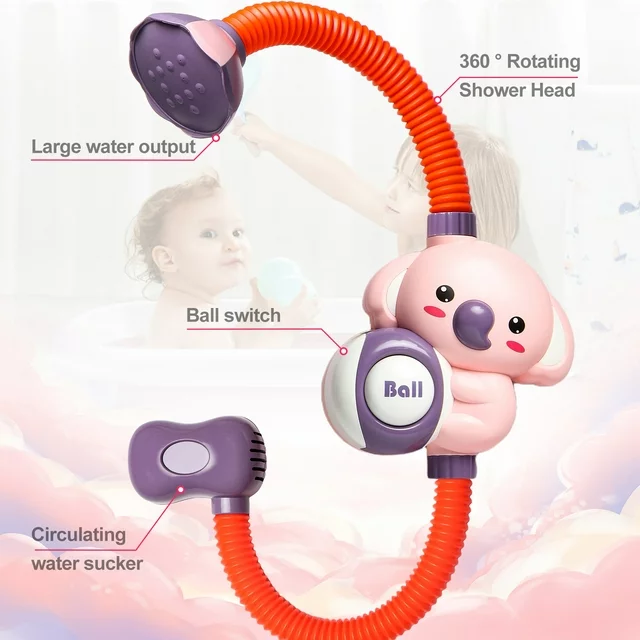 Baby Bath Toy Toddler Water Spray Shower Head, Bathtub Water Pump Cartoon Elephant Bath Toys for Infants Kids, Pink