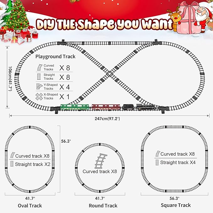 Remote Control Train for Christmas Tree Metal Train Toys w/Luxury Track, Realistic Smoke, Lights & Sounds, Christmas Toys Gifts for 3 4 5 6 7 8+ Year Old kids