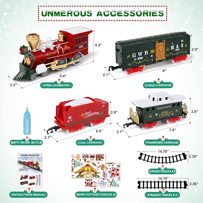 Christmas Train Toys w/Realistic Smoke, Lights & Sounds, Toy Train w/Steam Locomotive, Tracks & Cards, Christmas Toys Gifts for 3 4 5 6 7 8+ Year Old Boys Girls