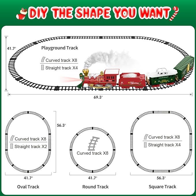 Christmas Remote Control Train for kids,Toys w/Realistic Smoke Locomotive, Lights & Sounds, Christmas Toys Gifts for 3 4 5 6 7 8+ Year Old Boys