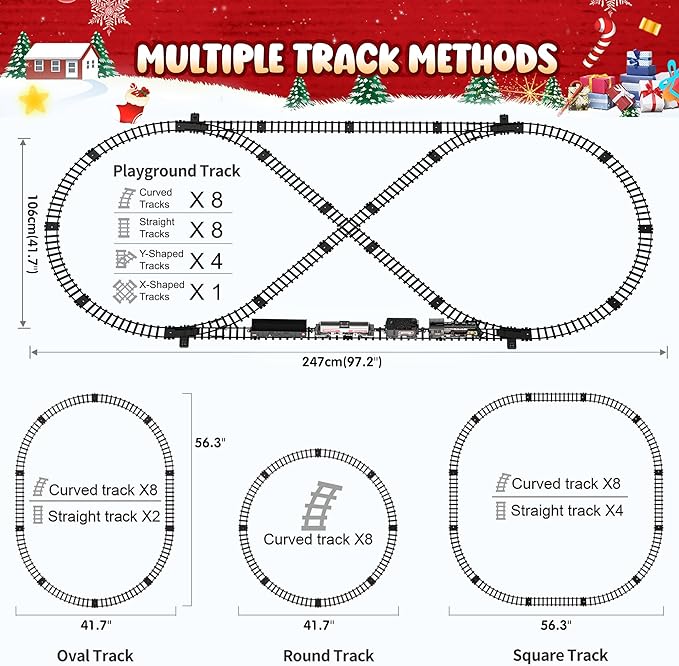 Metal Alloy Electric Train Set for Boys, w/Steam Locomotive, Cargo Cars & Tracks, Sounds & Lights, Christmas Toys Gifts for 3 4 5 6 7 8+ Years Old Kids