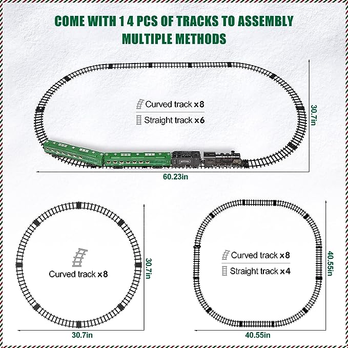 Model Train Set,Metal Alloy Electric Trains w/Steam Locomotive,Passenger Carriages & Tracks,Train Toys w/Smoke,Sounds & Lights,Christmas Toys Gifts for 3 4 5 6 7+ Years Old Kids