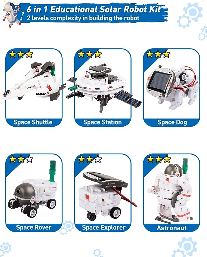 6-in-1 Science STEM Projects for Kids Ages 8-12, Solar Robot Space Building Kit DIY Science Experiment Toys for Kids Boys Girls