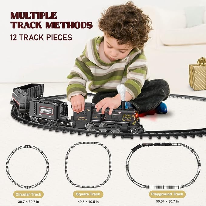 Model Alloy Electric Train Set for Kids With Oil Tank Train,Cargo Cars & Tracks,Train Toys w/Smoke,Sounds & Lights