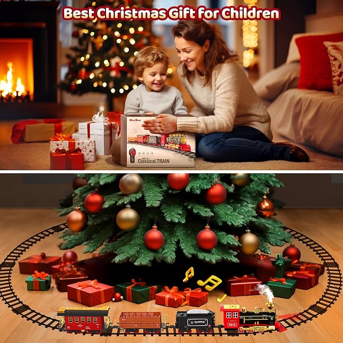 Remote Control Train Toys w/Steam Locomotive, Cargo Cars & Tracks,Toy Trains w/Realistic Smoke,Sounds & Lights,Christmas Train Gifts for 3 4 5 6 7 8+ Year Old Boys