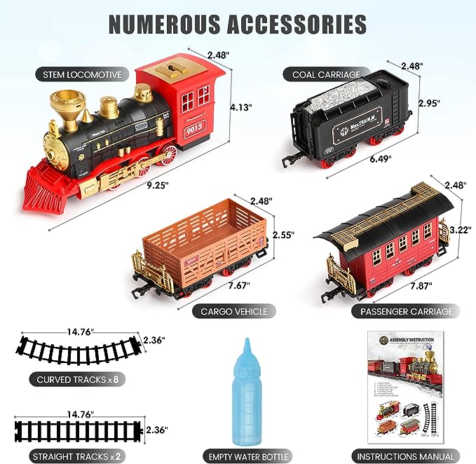 Train Set Toys for Boys Girls,Smokes, Lights & Sound, Railway Kits, Christmas Gifts for 3 4 5 6 7 8+ Year Old Kids